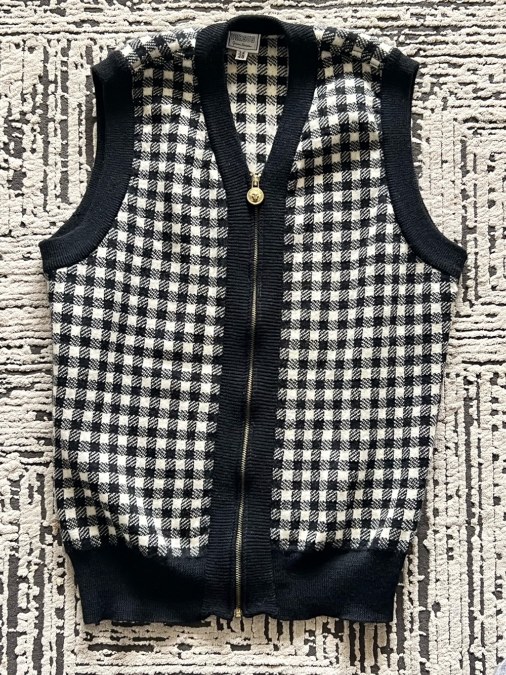 Vintage Versus Giani Versace Black & White Houndstooth Knit Zip Vest